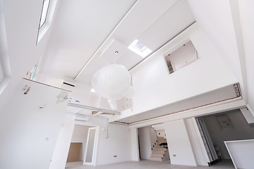 Image showing Interior of empty stylish modern open space two level apartment