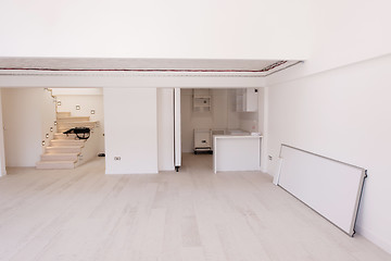 Image showing Interior of empty stylish modern open space two level apartment