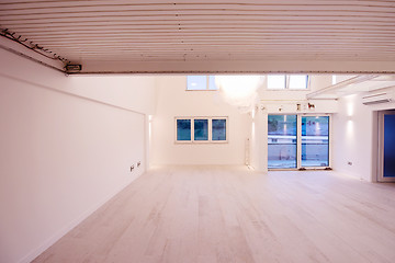 Image showing Interior of empty stylish modern open space two level apartment