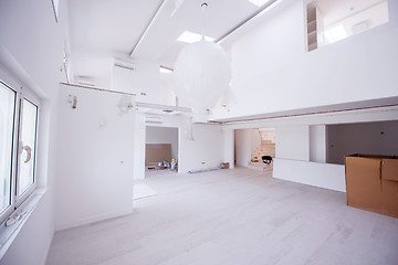 Image showing Interior of empty stylish modern open space two level apartment