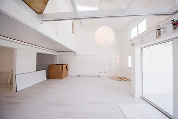 Image showing Interior of empty stylish modern open space two level apartment