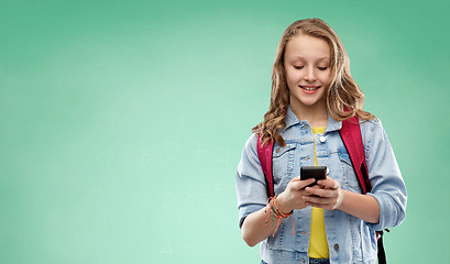 Image showing teen student girl with school bag and smartphone