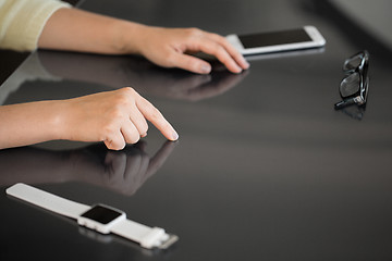 Image showing close up of woman using black interactive panel