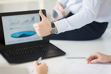 Image showing businessman showing thumbs up at office