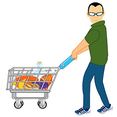 Image showing Man with pushcart pervaded product in shop