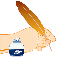 Image showing Ink and feather in hand of the person