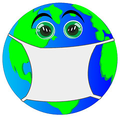 Image showing Cartoon of the planet land in defensive armband from virus