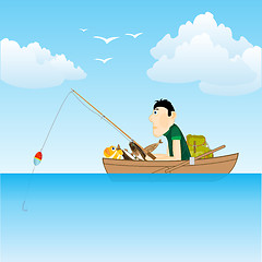 Image showing Sea and fisherman in boat goes fishing