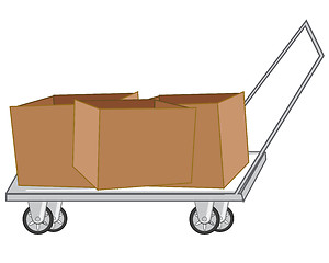 Image showing Vector illustration empty cardboard box on pushcart