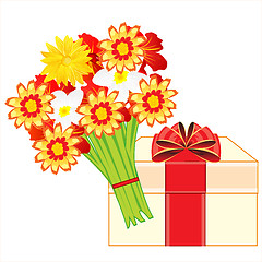 Image showing Box with gift and bouquet beautiful flower