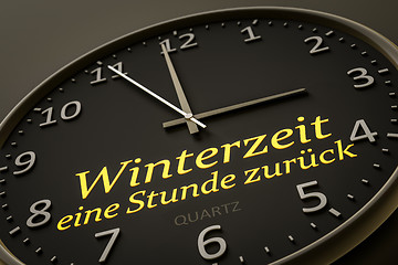 Image showing daylight saving winter time one hour back modern black clock sty