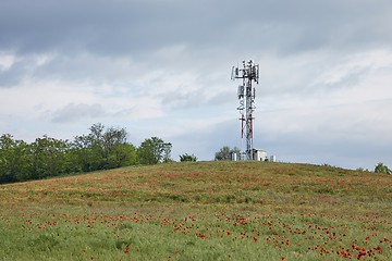 Image showing Transmitter towers on a hill