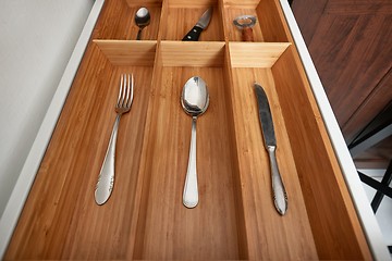 Image showing Minimalist kitchen tools put away in a drawer