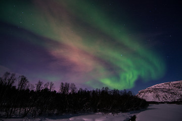 Image showing Aurora Borealis, River Eibyelva, Alta, Norway