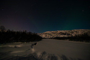 Image showing Aurora Borealis, River Eibyelva, Alta, Norway