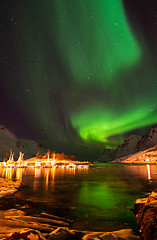 Image showing Aurora Borealis, Harbour Ersfjordbotn, Norway