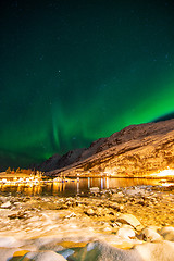 Image showing Aurora Borealis, Harbour Ersfjordbotn, Norway