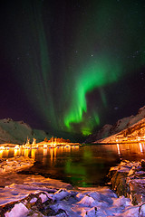 Image showing Aurora Borealis, Harbour Ersfjordbotn, Norway