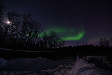 Image showing Aurora Borealis, River Eibyelva, Alta, Norway