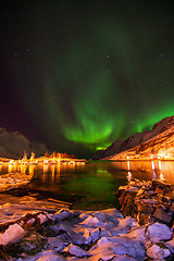 Image showing Aurora Borealis, Harbour Ersfjordbotn, Norway