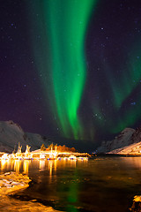 Image showing Aurora Borealis, Harbour Ersfjordbotn, Norway