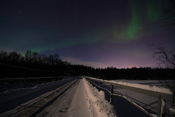 Image showing Aurora Borealis, River Eibyelva, Alta, Norway