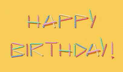 Image showing Greeting text Happy Birthday handmade from colorful candles.