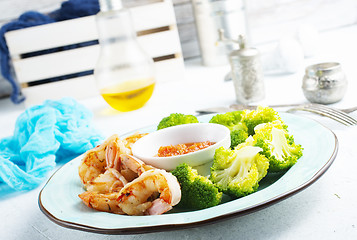 Image showing fried shrimps with broccoli