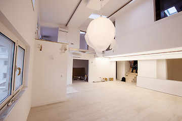 Image showing Interior of empty stylish modern open space two level apartment