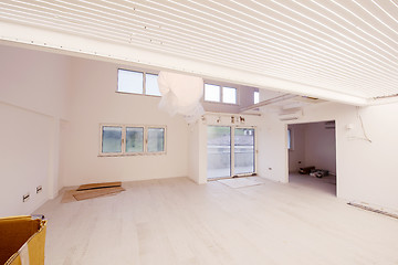 Image showing Interior of empty stylish modern open space two level apartment