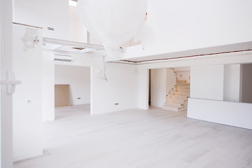 Image showing Interior of empty stylish modern open space two level apartment