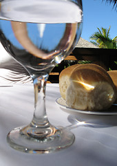 Image showing water glass and bread