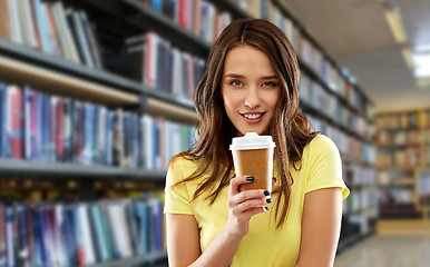 Image showing young woman or teenage girl drinking coffee