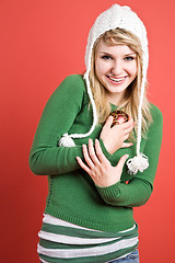 Image showing Caucasian girl with christmas ornament