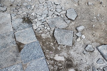 Image showing Stone pavement broken near construction