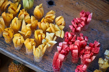 Image showing Fruit stand selling fresh fruits