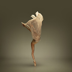 Image showing Young graceful tender ballerina on grey studio background