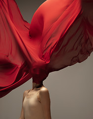 Image showing Young graceful tender ballerina on grey studio background