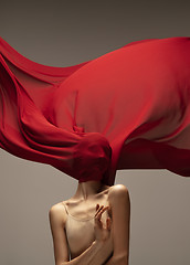 Image showing Young graceful tender ballerina on grey studio background