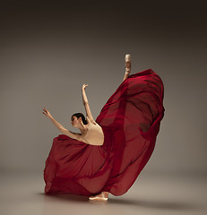 Image showing Young graceful tender ballerina on grey studio background