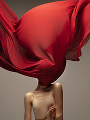 Image showing Young graceful tender ballerina on grey studio background