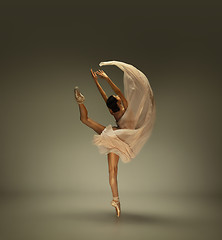 Image showing Young graceful tender ballerina on grey studio background