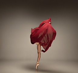 Image showing Young graceful tender ballerina on grey studio background