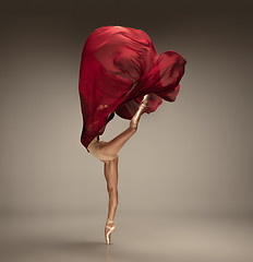 Image showing Young graceful tender ballerina on grey studio background