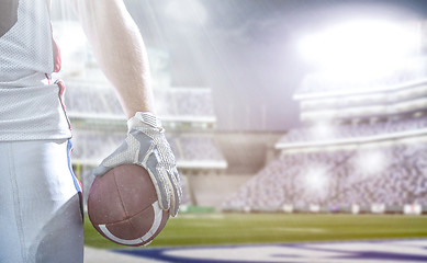 Image showing closeup American Football Player isolated on big modern stadium