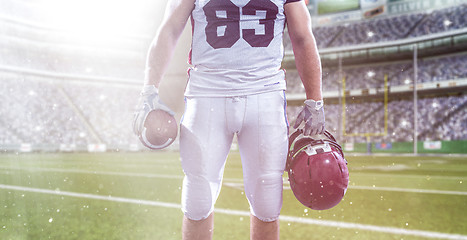 Image showing closeup American Football Player isolated on big modern stadium