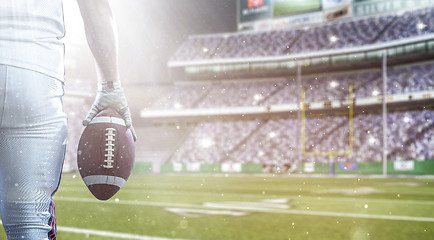 Image showing closeup American Football Player isolated on big modern stadium