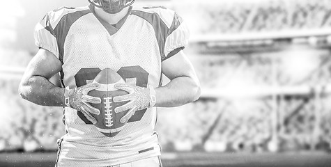 Image showing closeup American Football Player isolated on big modern stadium