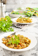 Image showing bulgur with shrimps