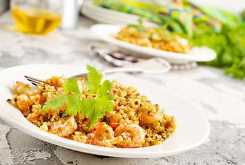 Image showing bulgur with shrimps